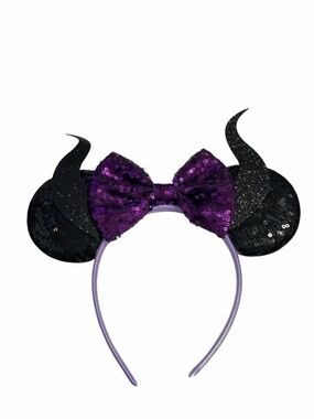 Maleficent Inspired Cosplay Headband Purple Black Sequin Ears Horns NEW